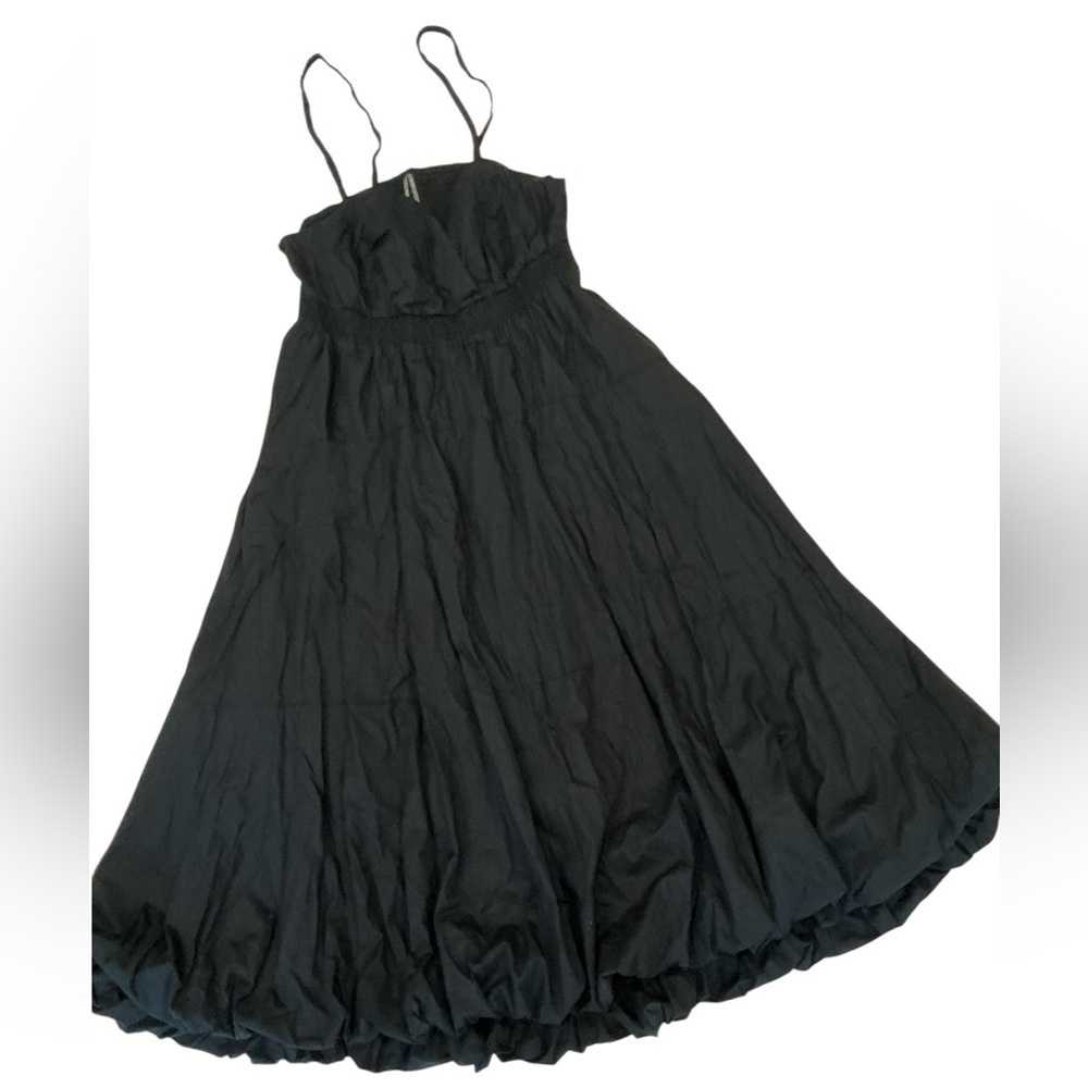 Anthropologie V-Nek Tier Bubble Dress Smocked Cut Off Back In Black Xlarge